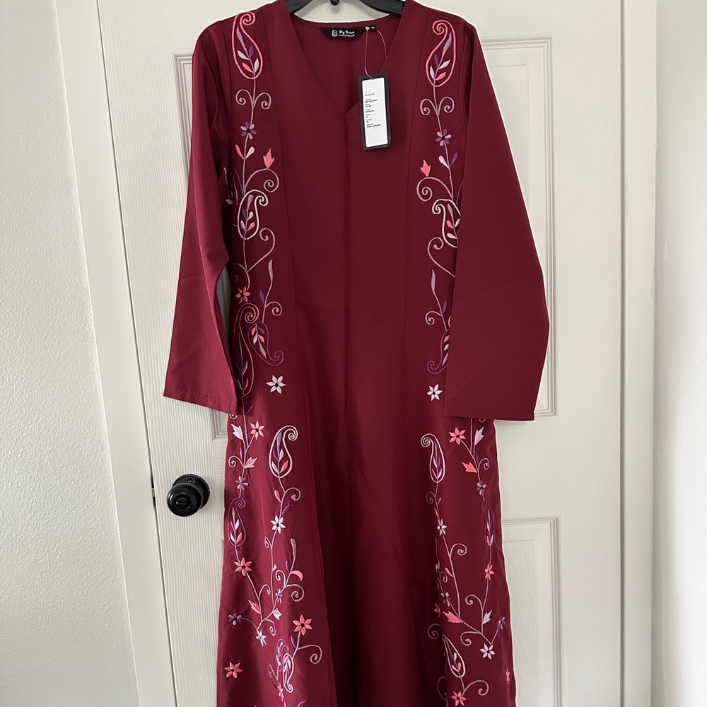 SOLD Elegant Embroidered Maroon Dress/ Abaya